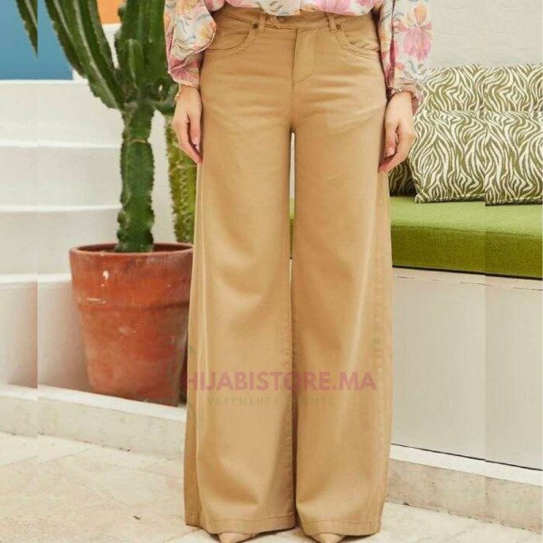 pantalon femme jean large beige turc en ligne hijabistore Maroc